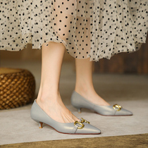 Mid-heel single shoes womens autumn and winter 2021 New Cat heel head temperament metal professional work shoes heel high heels