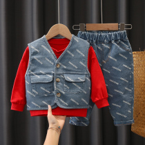 Male Baby Spring Autumn New Ocean Gas Boy Jeans Suit Handsome Gas Clothes Tennis Red Boy Clothing Spring Loaded Childrens Jacket