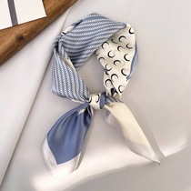 Simple blue silk scarf spring and autumn 100% Mulberry Silk put on T-shirt square scarf summer splicing Crescent small scarf