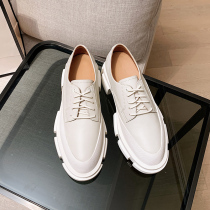GDDZ BOTH Genuine Leather Thick Bottom Derby Shoes Inglén Wind Lace Lefu Shoes Casual Retro White Leather Shoes Woman