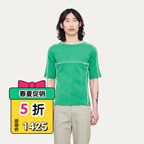 ITALY SUNNEI JERSEY W PIPING CONTRAST STITCHING SHORT-sleeved SWEATER MADE in ITALY