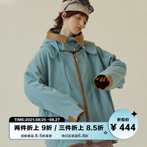  UNVESNO RETRO national tide light BLUE FLEECE LINGGE autumn and winter windproof warm hooded jacket menS jacket