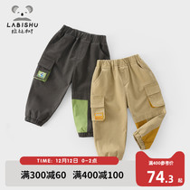 Rabbi tree childrens clothing boy casual pants 2021 autumn new childrens foreign style overalls boy stitching trousers