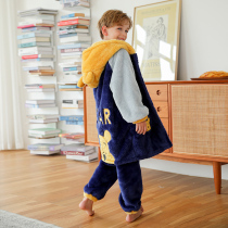 Childrens coral velvet pajamas autumn and winter boys flannel little boy home clothing set thick winter
