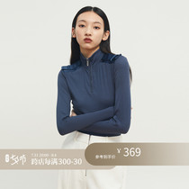 Z boss zipped conjoined semi-high collar blouse Womens decontexted fashion Temperament Cardiovert Suction fine long sleeve T-shirt Female