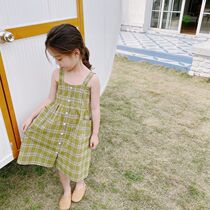 Girls dress 2021 summer new little girl Korean fashion cool plaid girl sling dress