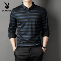 Flower Playboy striped long sleeve t-shirt for mens spring and autumn clothes turnover Polo shirts Korean version Trend to beat the bottom thin blouse