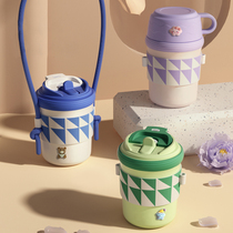 Insulation cup girls net celebrity high-value 316 accompanying coffee cup portable school childrens straw water cup