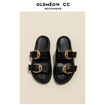 Old Meow Shop 2022 New Cool Tug External Wear Slippers Metal Buttons Soft Bottom Female Summer Beach Thick Bottom Roman Shoes