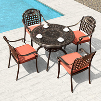 Outdoor cast aluminum table and chair three or five-piece combination Outdoor leisure roof balcony Courtyard garden Wrought iron barbecue dining table