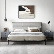 Italian minimalist leather bed double bed modern simple master bedroom light luxury bed Nordic top layer cowhide soft bed wedding bed