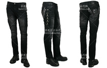 Spot new black Korean embroidered skull slim body wash men Harley Knight jeans motorcycle trousers