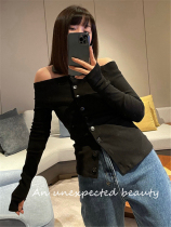 South Korean kimhekim blouses with a shoulder T-shirt 21 Early spring New products Sexy undershirt textured jersey