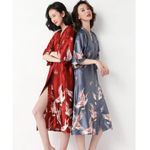 Morning gown female bride wedding red long bridesmaid nightgown spring and autumn silk wedding pajamas wedding couple suit