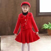 Girls' dress autumn winter 2023 new suit Children's winter air-red skirt Inverted woman