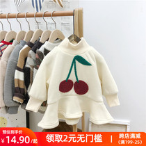 Girls princess dress baby winter dress childrens foreign childrens sweater skirt baby plus velvet autumn and winter skirt