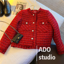 Fan-style small fragrant style Sub-coarse flower Jacket Woman 2022 Spring autumn new down clothes Long sleeves Short-style blouses woman