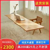 Light Extravagant Acrylic Suspended White Wax Wood Table Home Creative Solid Wood Simple Desk Desk Designer Table