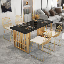 Nordic iron art solid wood dining table and chairs combination minimalist light extravagant gold small family dining table marble net red table