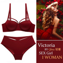 New sexy gathering bra set glossy unscented sub-milk this year Burgundy lady underwear