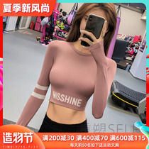 Korean alphabet umbilical sports top womens long-sleeved quick-drying tight fitness clothes short sexy yoga t-shirt spring