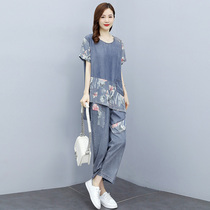 2021 Summer Dress New Fashion Casual Womens Clothing Web Red Popcorn Jeans Two Sets Foreign Air Weight Reduction Suit