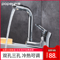 All copper wash basin faucet Hot and cold double hole three hole toilet basin Wash basin mixing valve switch table basin