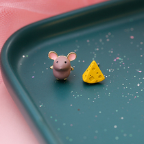 s925 sterling silver this year funny little mouse stealing cheese earrings girl asymmetric students cute childlike earrings