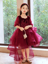 Girl host catwalk dress puffy gauze Red children flower girl princess dress girl high-end piano performance clothing