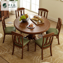 American large round table Ash wood solid wood round dining table Country restaurant furniture platform dining table 6-8-10 people dining table