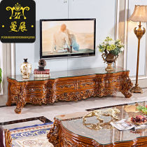 European full solid wood TV cabinet Living room combination furniture Villa retro floor cabinet 3D carved panel audio-visual cabinet