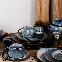 Creative gradient color ceramic plate Household breakfast milk cup Western restaurant steak plate Sushi snack plate Eating bowl