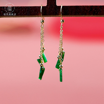 Shuozhao plated 14K gold jade asymmetrical earrings Temperament light luxury face thin tassel ear hook earrings