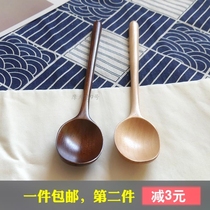 Net red same big spoon wooden spoon long handle Korean Japanese eating household eating spoon Wood