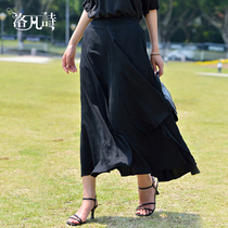 Lofan Poetry 2022 Summer New Minimalist Pure Color 100 Hitch High-end Fashion Reduced Age Tightness Waist Black Half Body Dress