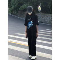 Wide leg pants womens autumn and winter high waist slim loose straight pants drop feeling nine points Black pants casual ins tide