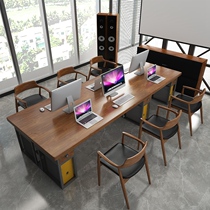 Industrial wind desk solid wood computer desk 4 people 6 staff desk loft iron wood table simple modern