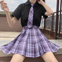 Original jk uniform skirt genuine suit College style purple pleated skirt Female student class dress plaid skirt full summer