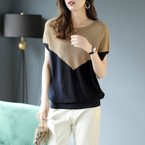 Baoshili round neck bat sleeve bright silk short-sleeved T-shirt womens 2021 new summer fashion design niche top