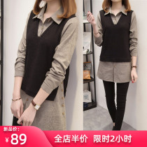 2021 new spring and autumn large size womens clothing fat mm fried street age-reducing small man shirt net red fake two-piece suit tide