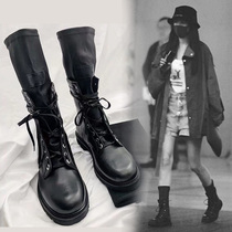 Boots womens summer breathable 2020 new chic Martin boots womens British style boots genuine leather handsome motorcycle boots in the tube