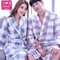  Nightgown womens thick flannel autumn and winter long-sleeved pajamas mens home clothes Cute couple bathrobes Yukata coral velvet