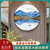 Hand-painted oil painting round decorative painting Living room dining room new Chinese style modern landscape landscape hanging painting Light luxury entrance mural