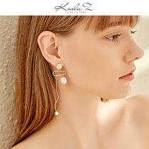 Original design cold wind personality natural Baroque pearl metal tassel stud earrings earrings without ear pierced ear clip female