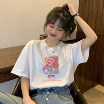 Pure cotton short sleeve T-shirt female Cubs 2022 New Korean version Summer white loose 100 Lap Compassionate Blouses