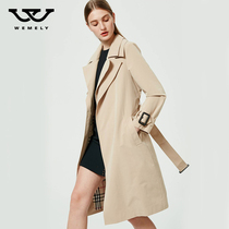 The wind coat woman with a long section 2020 Spring new easy Inn wind pure color pop over knee tooling 100 lap woman jacket