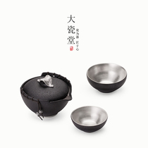 Large porcelain hall handmade gilt silver fast guest Cup portable travel kung fu tea set 999 silver one pot one cup set