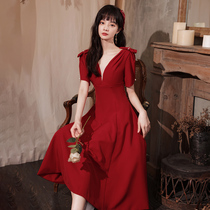 Toast dress little bride red dress skirt v-neck thin 2021 new summer can usually wear dresses