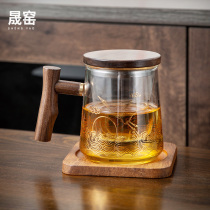 Shengyao glass bubble tea cup with lid filter Heat resistant water glass Mens brief Large capacity Tea Water Separation Tea Doug cup
