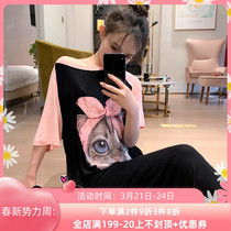 Japanese Gelato Cute Cat Momodale Sleeping Dress Lady Summer Loose Long thin section student Big code sweet and beautiful pyjamas